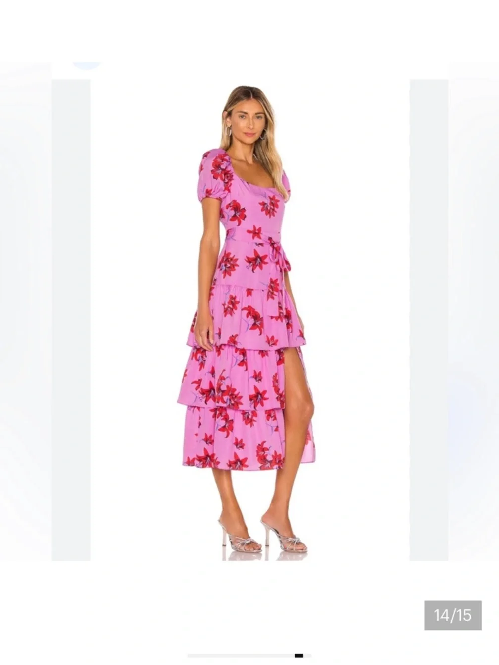 Likely Lottie Floral Puff Sleeve Tiered Ruffle Midi Dress - Picture 2 of 8